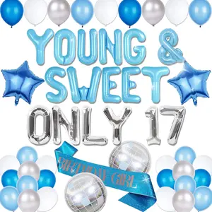 Mamma Mia Party Decorations Silver Blue Young and Sweet Only 17 Birthday Decoration Disco Balloons Dancing Queen 17 Decoration Disco Bachelorette Party Decorations Mamma Mia Bachelorette