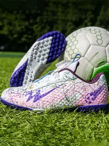 Safe Comfort Fashion Trendy Rotating Buckle Soccer Shoes for Kids, Youth Soccer Shoes, Turf Soccer Shoes, Microfiber Material, Sporty Style, Colorblock Shoe, All Seasons, Medium Width, Less Than Ankle Height, Soccer Cleats