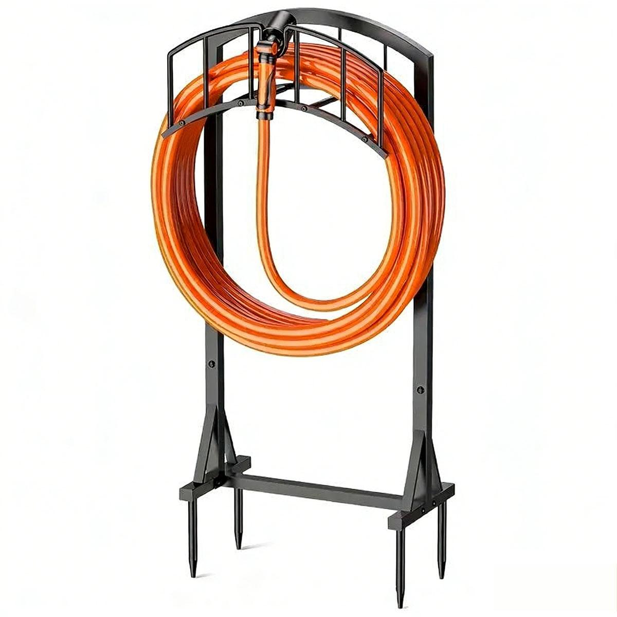 Garden Hose Holder Metal Water Hose Storage Stand Freestanding Water Hose Organizer Rack  for Outdoor Yards Farms and Lawns（Without a hose）