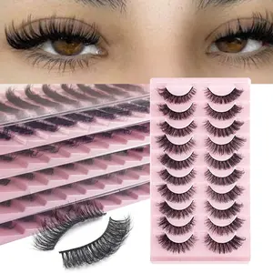 Fluffy Wispy False Eyelashes, 10 Pairs Cat-Eye Strip Lashes Natural Curly Faux Mink Eyelashes, 3D Effect Reusable Eyelash Extensions, Lightweight Volumized Eye Makeup Tool for All Season Daily Party Wedding Makeup, Beginner-Friendly False Lashes