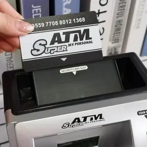 Smart ATM Piggy Bank Toy Featuring Debit Card, Bill Feeder, Coin Recognition, and Balance Calculation Functions in a Digital Savings Safe Decor Electronic Infant Safety Set Ornaments