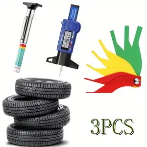 3 Pieces Tire Tread Depth Gauge Tool,Including Digital Tread Depth Gauge,Brake Lining Thickness Ruler,Coded Tire Automotive Brake Pad Measure Ruler for Motorcycle,Car,Truck and Bus kit diy Hand Tool Kit