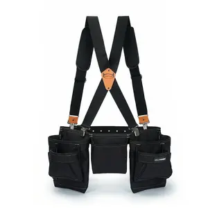 MELOTOUGH 14-Pockets Professional Tool Belt with Suspenders,Heavy Duty Tool Bag and Pouch Combo for Carpenters,Construction,Electricians(Black/Brown，33''-49'')