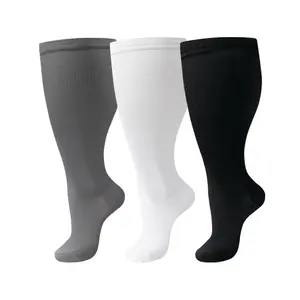 3 Packs Plus Size Wide Calf Compression Socks, Unisex Solid Color Lightweight Socks with All Day Comfort for Nurses Running Travel and Daily Wear