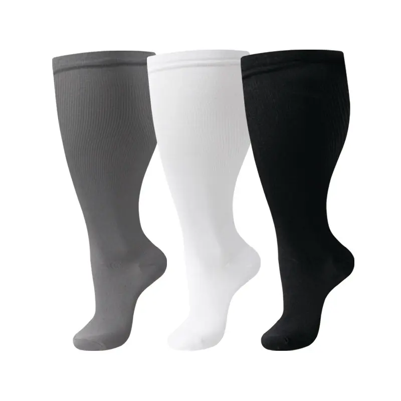 Women's Plus Size Wide Calf Compression Athletic Socks - 3 Packs, Unisex Solid Color, Lightweight, All-Day Comfort for Nurses, Running