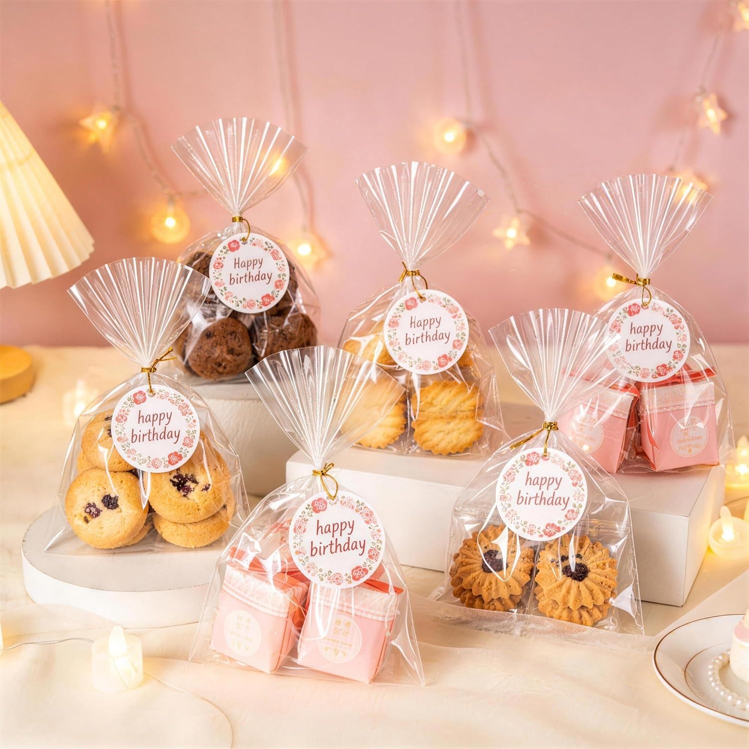 Clear Cellophane Treat Bags 6 x 10 in, 100 Pack Gift Bag with Twist Ties, Bags for Cookies, Candy, Party Favors, Bakery Packaging and Small Gifts