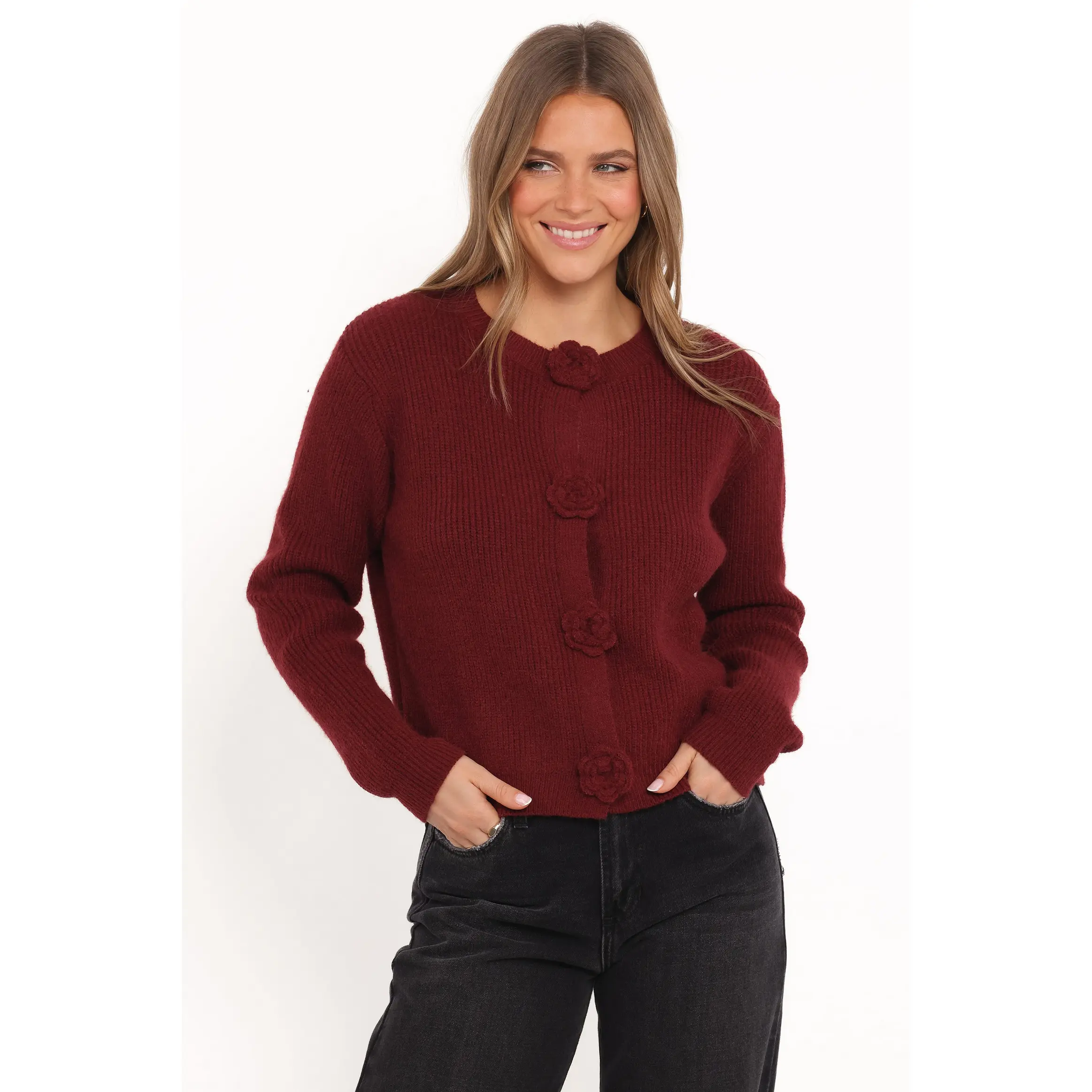 Jones Rosette Cardigan - Burgundy