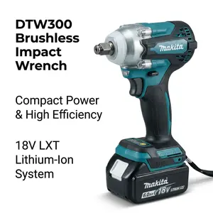 Makita DTW300 Brushless Impact  High Torque 330Nm Industrial Bolts Assembly Cordless Drill Household Tool Set M18 Lithium Replacement Battery Pack High-Torque Kit Nailer Guide Laser with Compact Corded Circular Rotary Hammer Multi-Purpose Miter Router Bit
