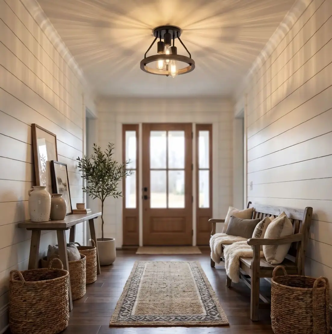 3 Light Semi Flush Mount Ceiling Light Vintage Farmhouse Country Style Chandelier E26 Base Premium Metal Lighting Fixture Easy Install Hallway Bedroom Kitchen Living Room Bulb Not Included Villa DIY Matte Metal TikTokshop summervibes lights for bedroom