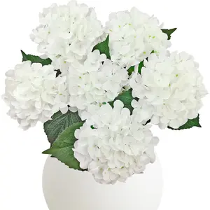 6PCS White Hydrangea Artificial Flowers, Bulk Silk Fake Flower with Stems, Faux Hydrangeas Bouquets for Home Décor, Wedding, Party, and Office Table Center