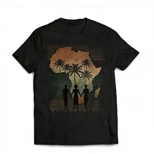 African Continent Silhouette T-Shirt, Black History Month Unity Theme Tee, Retro Ethnic Style Black Top