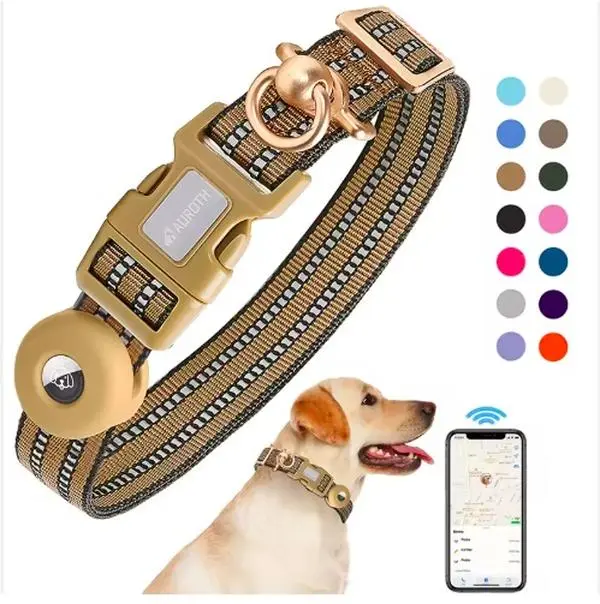 Nylon Material Soft, Adjustable Dog Basic Collar with Built-in AirTag Holder for Training Use