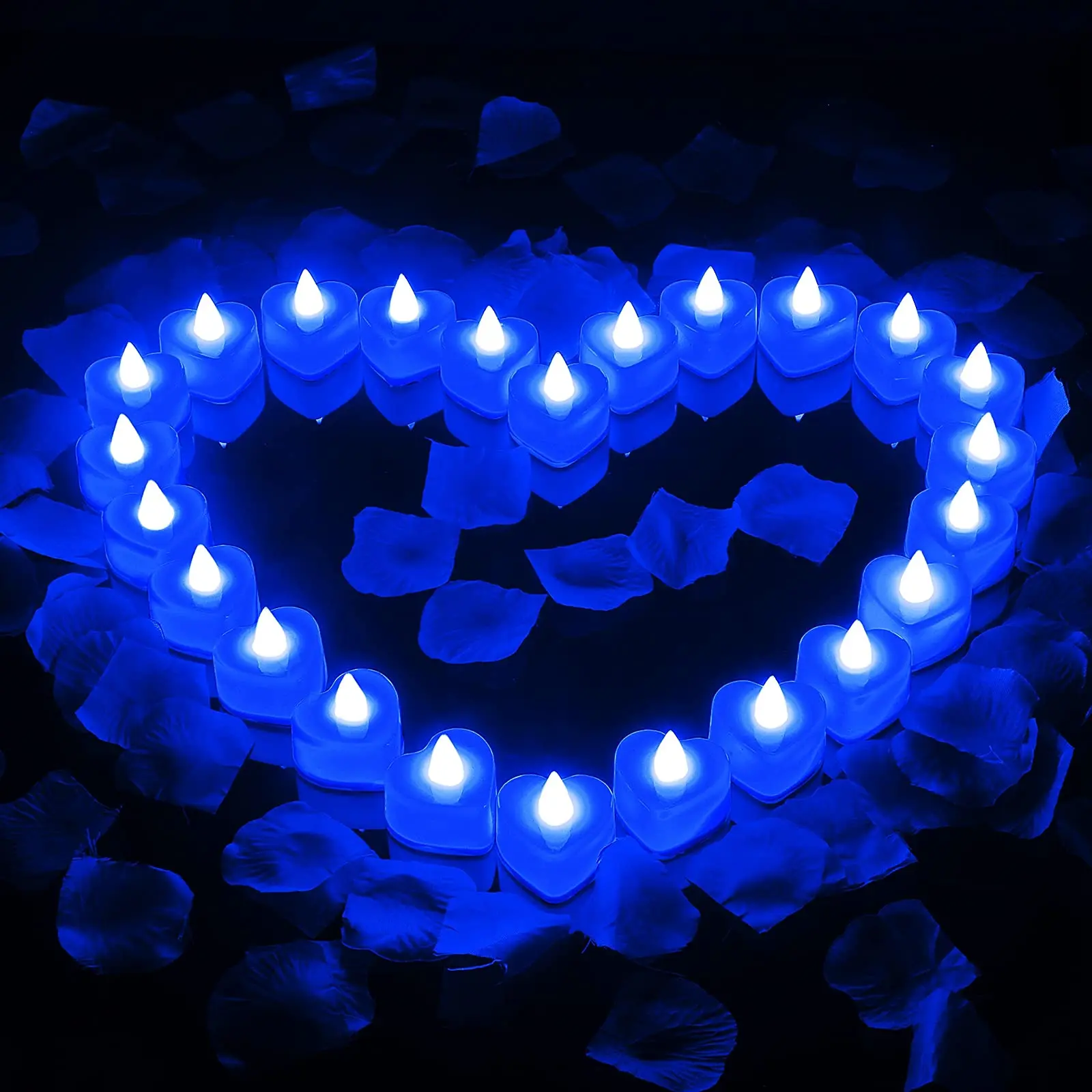 Artificial Rose Petals & LED Candle Light, 24pcs/set Romantic Heart Shaped LED Candle Light, Decorative Candle for Wedding Birthday Party, Halloween, Atmosphere Lighting, Led Candle Lamp, Led Decoration, Decorative Lights