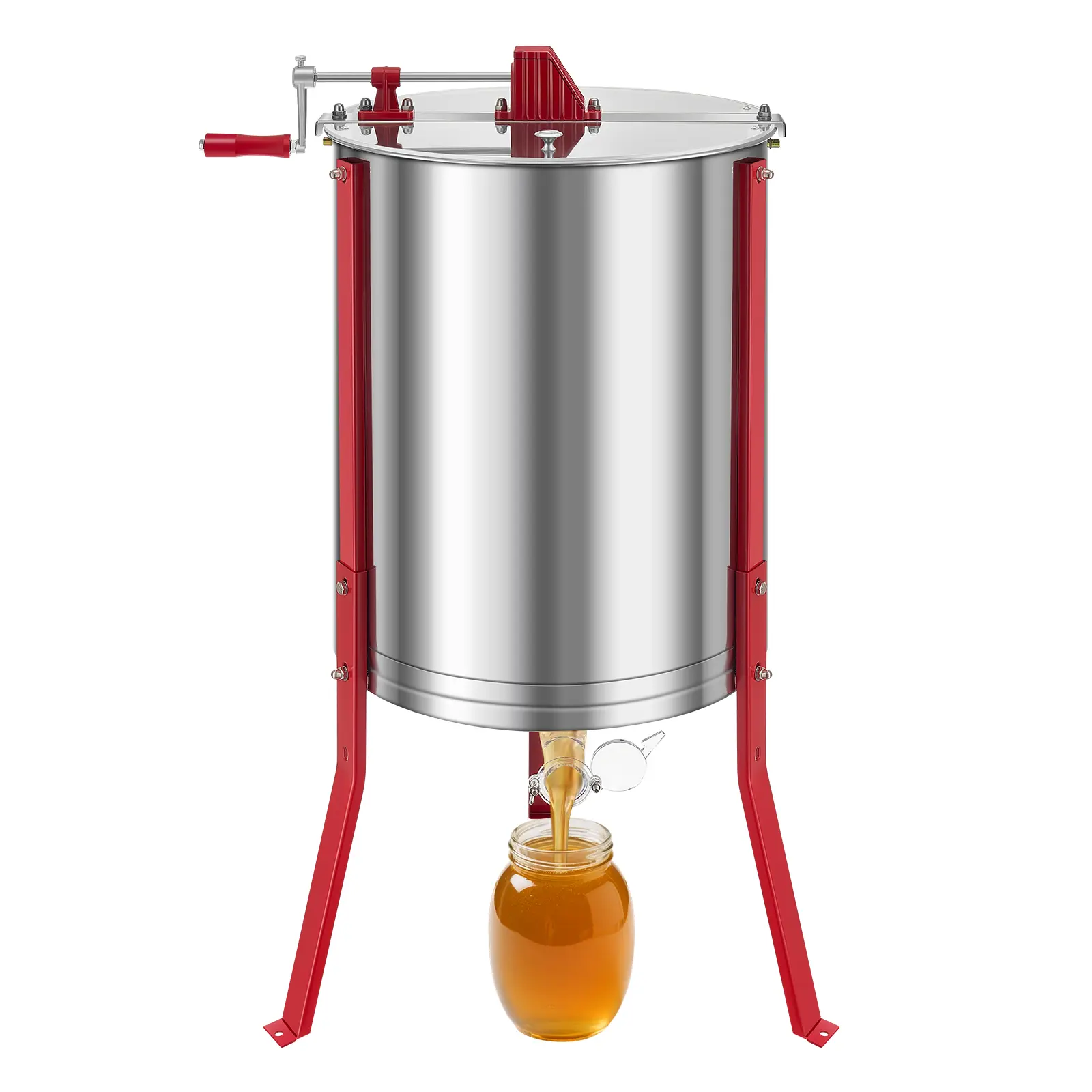 【Summerfinds】VEVOR 6-Frame Manual Honey Extractor with Transparent Lid, Stainless Steel Drum, Height-Adjustable Stand, Triangular Legs, Manual Crank, Forward/Reverse Function & Comfortable Operation for Beekeeping