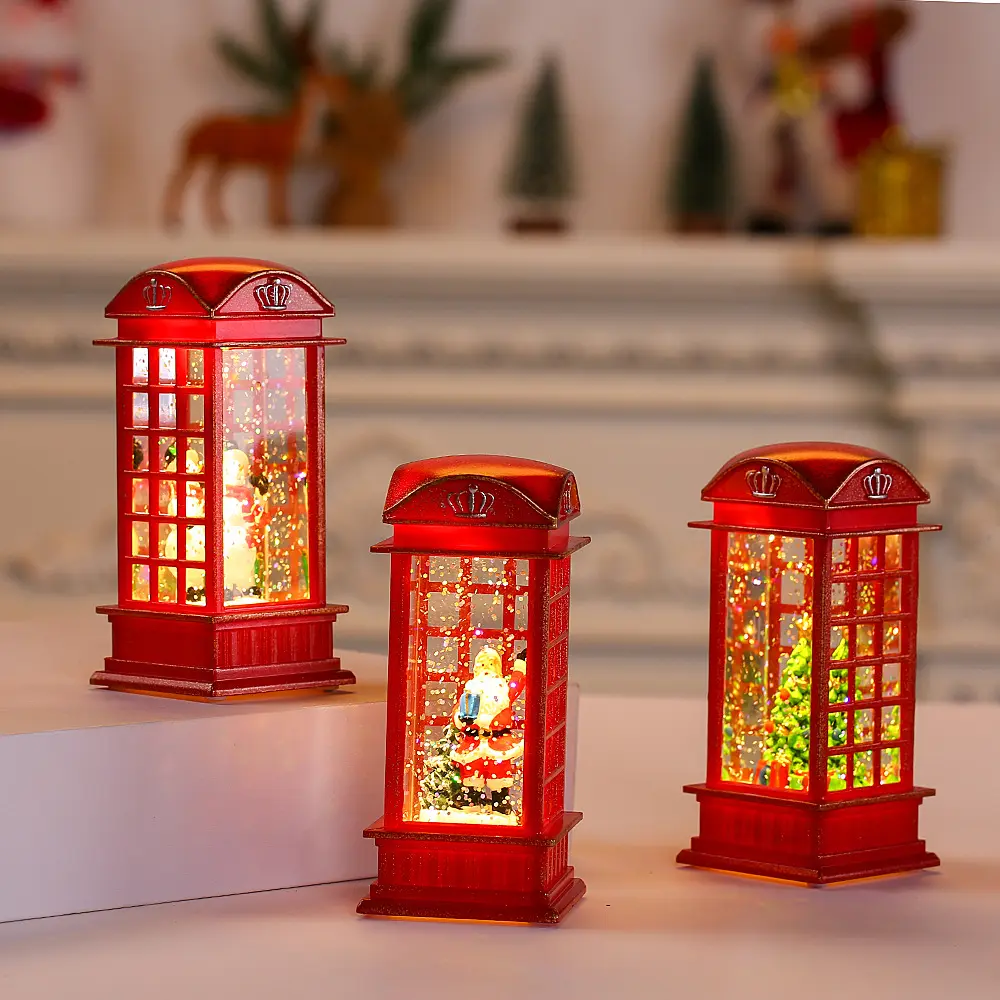 Christmas Telephone Booth Lantern🎄Vintage Light Up Tabletop Christmas Decor, Warm LED Glow Xmas Desktop Ornament, Perfect for Mantel Shelf Home Party Holiday Decoration & Christmas Gift Idea✨