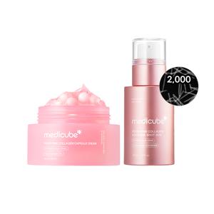 [medicube Official] Salmon DNA Home Aesthetic Duo ㅣ Glass Glow Salmon DNA Facial Skincare Set with PDRN Exosome Shot + PDRN Pink Collagen Capsule Cream