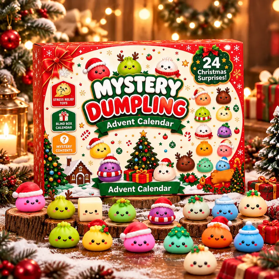 2026 Dumpling Squishy Advent Calendar - Unisex Kids Squishies Toys, 24 Glitter Kawaii Mini Food Surprises, Stress Relief Christmas Dumpling Squishy, Christmas Countdown Gift with Cute Indoor Recreation Accessories