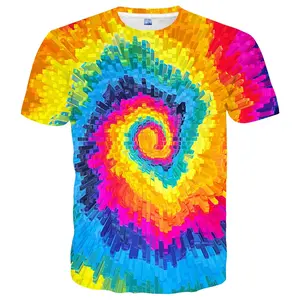 Unisex Rainbow Pixel Spiral 3D Print T-Shirt, Vibrant Colorful Festival Casual Top for Adults, Ideal for Pride Events, Concerts, Daily Streetwear