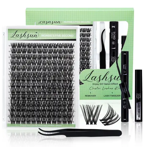 168PCS D Curl WL2-5 PBT Solid Cluster Lash Extension Kit, 10-18mm Mixed Lengths Hybrid Volume Wispy Lash Clusters, WideSpan DIY Eyelashes Extensions with Ultra-Thin Invisible Bond for Spiky Cat Eye Finish