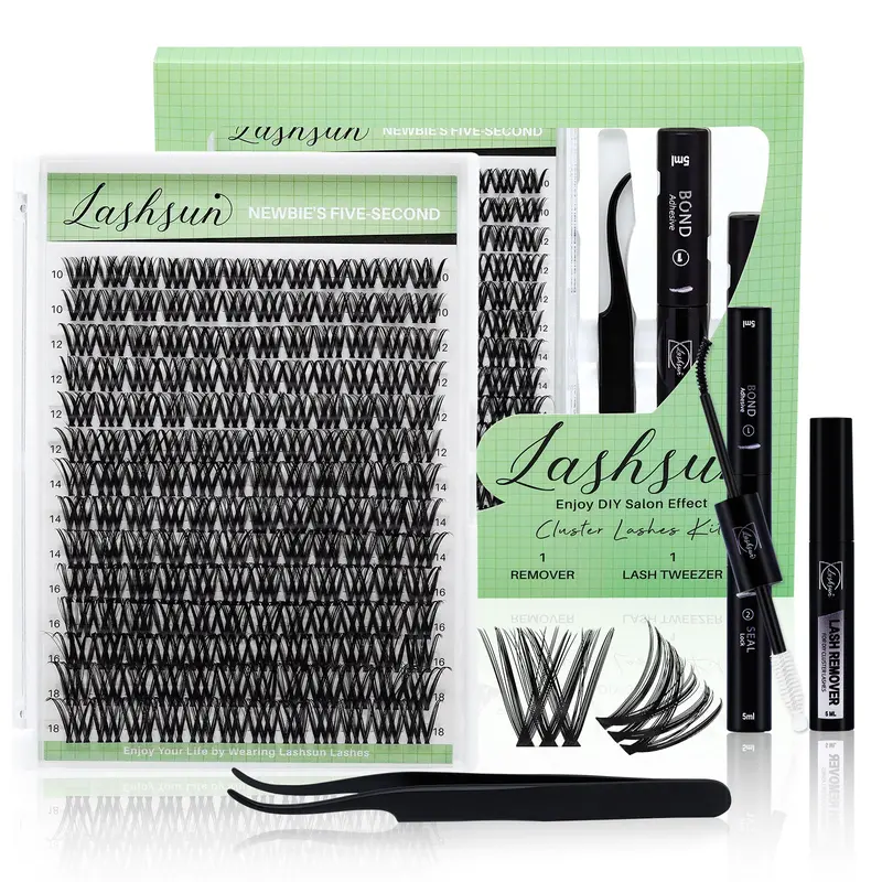 168PCS D Curl WL2-5 PBT Solid Cluster Lash Extension Kit, 10-18mm Mixed Lengths Hybrid Volume Wispy Lash Clusters, WideSpan DIY Eyelashes Extensions with Ultra-Thin Invisible Bond for Spiky Cat Eye Finish
