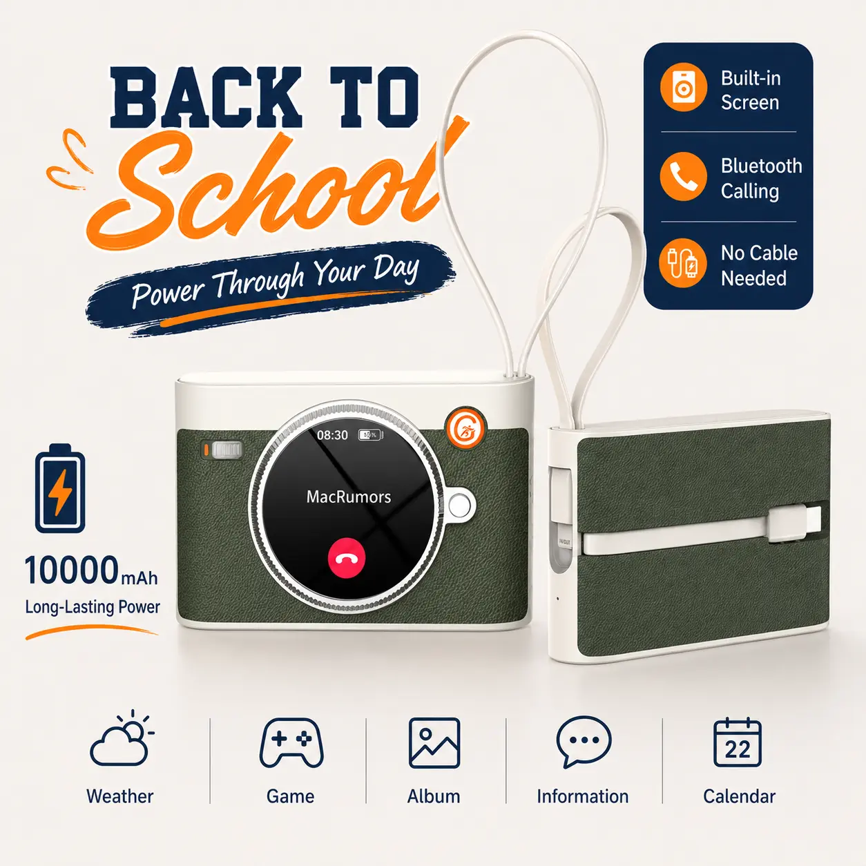 10000mAh Smart Portable Charger with Touch Screen & Speaker, Fast Charging Power Bank for Students, Campus Travel Battery Pack for iPhone & Android Phones