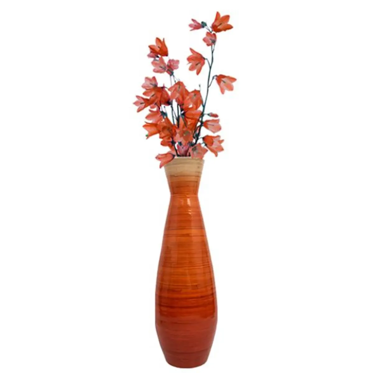 Uniquewise QI003242.S.OR Sturdy Natural Bamboo Floor Flower Vase, Glossy Orange Modern Design, 24" H x 8" In, Home Decor Supplies for Floor Display & Room Accents, Flower Vases