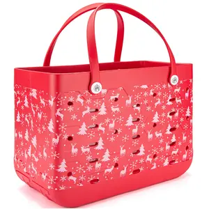 Large Christmas large capacity beach bag, fashionable shopping bag, rubber handheld beach bag Christmas print design, waterproof, large capacity backpack tote bag, essential for travel, suitable for beach, swimming pool, Christmas, supermarket shopping