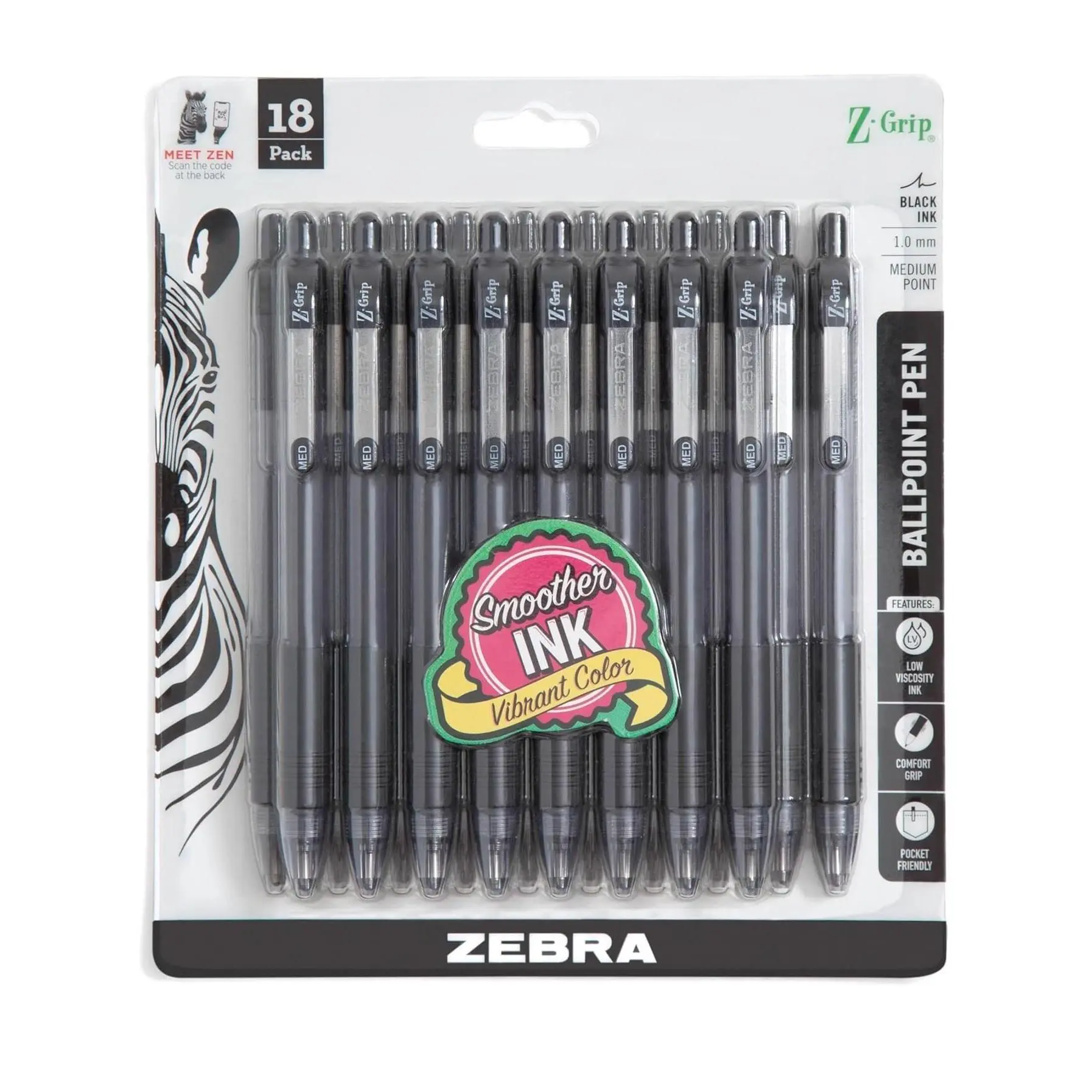Zebra Pen Z-Grip Retractable Ballpoint Pen, Medium Point, Various Colors