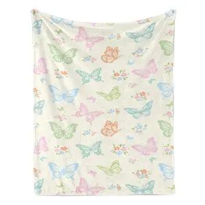 Pastel Colorful Butterfly Lover Gift Soft Cozy Flannel Blanket Cute Floral Butterfly Print Plush Throw Warm Fuzzy Bedroom Sofa Blanket Perfect Gift for Women Girls Kids Mom Birthday Holiday Home Decor