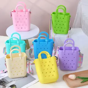 Women's Fashion DIY Charm Bag Open Crossbody Bag Cute Portable Silicone Tote Bag with Hole for Travel and Christmas Gifts