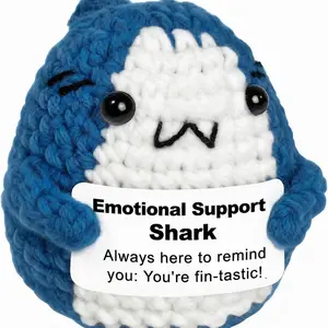 Positive Animals Crochet Shark Gift, Mini Emotional Shark Plush Stuffed Animal with Support Message, Cute Encouragement Gift for Coworker or Friend