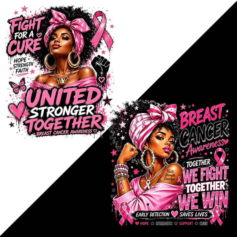 Breast Cancer Awareness DTF Transfer - Pink October Fight Together Theme - Washable Iron-On Sticker for T-Shirts, Bags, Fabric Decor