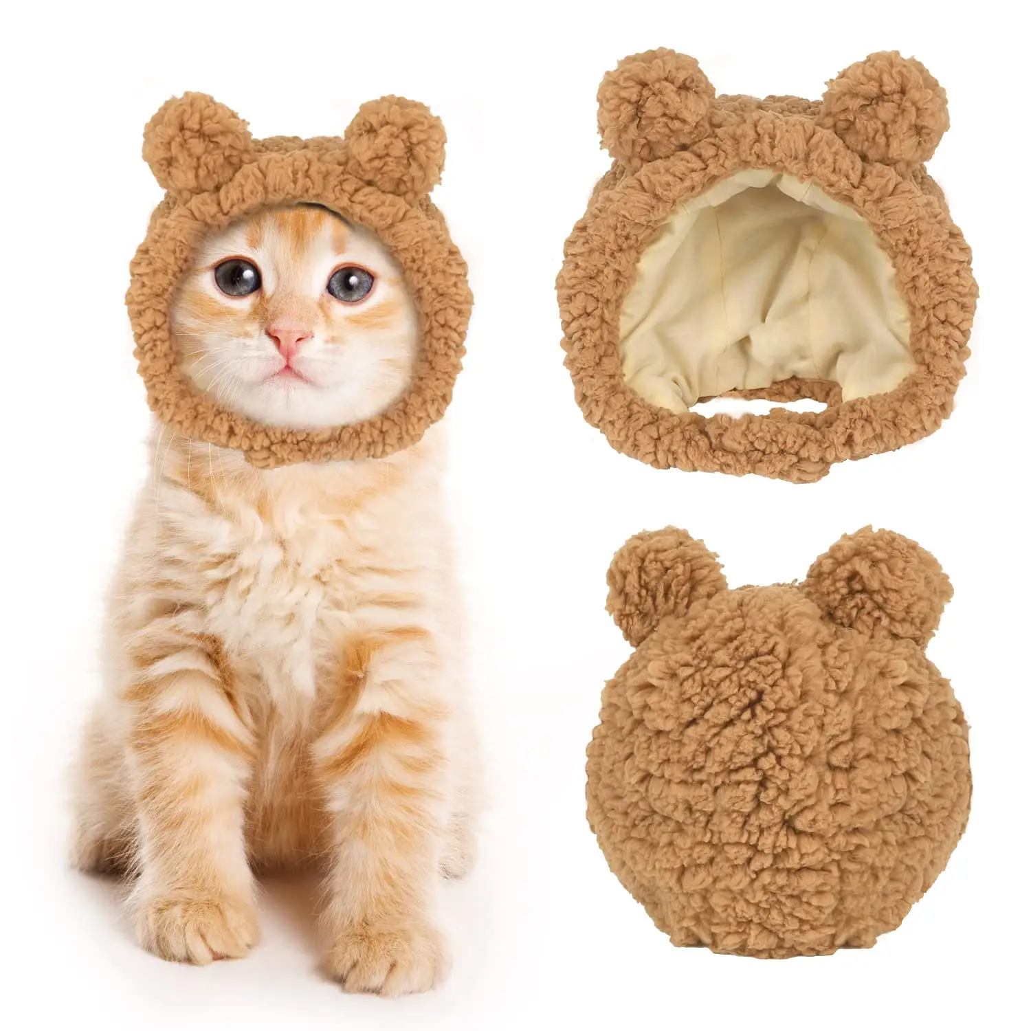 Cute Plush Cat Head Cover, Warm and Cold Protection Small Dog Hat, Pet Decoration Supplies