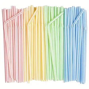 Striped Pattern Disposable Straw, 100pcs Multicolor Flexible Bending Plastic Straws, Bendable Drinking Straw for Party, Festive & Party Supplies