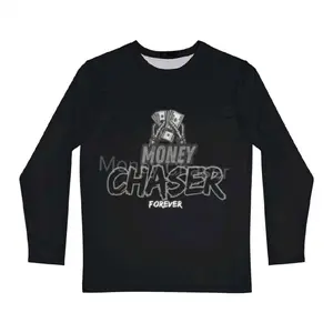 This is Money Chaser Brand Clothing - Black Long Sleeve T-Shirt with 'Money Chaser Forever' Graphic Design