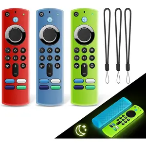 P-RDC04   3 Pack Fire Stick Remote Cover, Glow in The Dark Remote Cover for 2021 Fire TV Stick 4K/Alexa Voice Remote 3rd Gen, Anti Slip Silicone Protective Case with Lanyard(Glow Blue & Glow Green & Red)