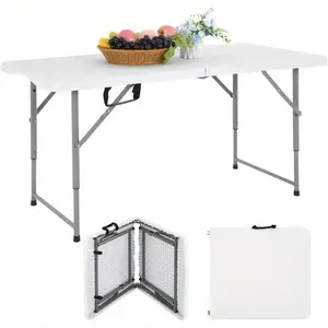 PayLessHere Folding Camping Table Plastic Picnic Table Office Table for Parties Wedding Camping Office with Carrying Handle (White, 4 FT)
