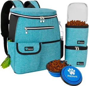 Petami Dog Travel Bag Backpack, Airline Approved Dog Bags for Traveling, Puppy Diaper Bag Supplies, Pet Camping Essentials Hiking Accessories Dog Mom Gift, Food Container, Collapsible Bowls, Teal Blue PetAmi