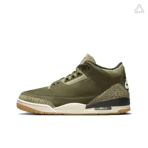Olive Green Mid-Top Retro Basketball Shoes Leather Upper Breathable Casual Sports Sneakers Trendy Streetwear Footwear