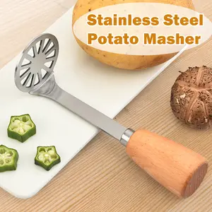 2 Counts Avocado Masher Stainless Steel Small, Wooden Handle Potatoes Masher Kitchen Tool for Avocado, Potatoes, Beans, Vegetables,Multi Functional Mashing Utensil