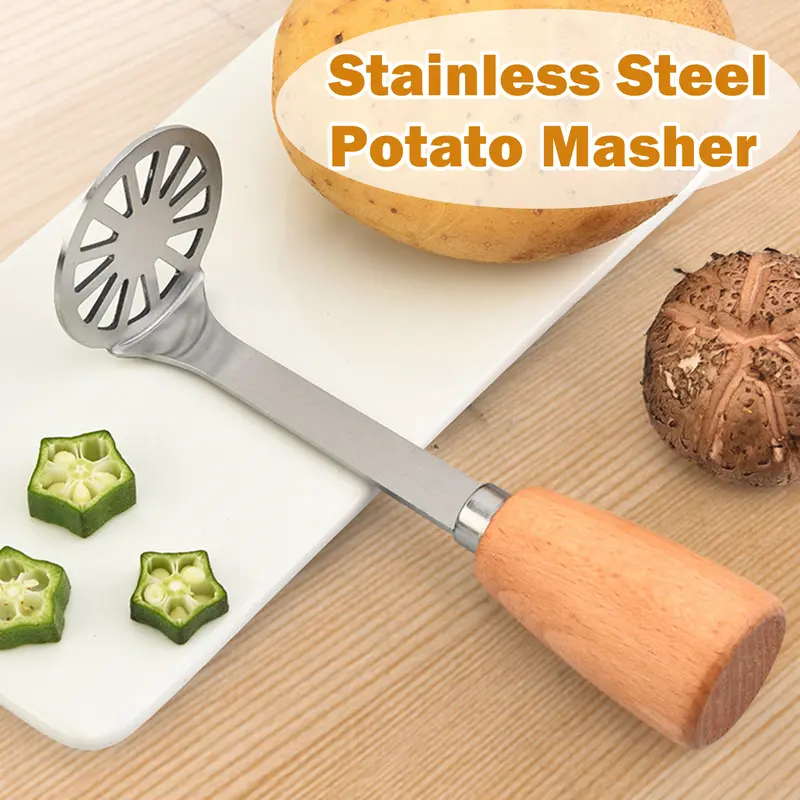 2 Counts Avocado Masher Stainless Steel Small, Wooden Handle Potatoes Masher Kitchen Tool for Avocado, Potatoes, Beans, Vegetables,Multi Functional Mashing Utensil