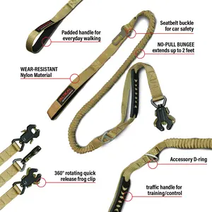 Tactical Scorpion Gear PowerFlex Multifunctional bungee dog leash, carabiner clip, seatbelt, dual handles