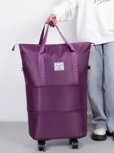 Large capacity travel handbag, solid color, letter zipper closure, stretchable bag, versatile, casual and simple, suitable for college students, business trips, camping, men's and women's travel bags, Travel Duffle Bag