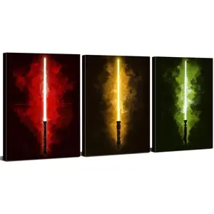 Cyberpunk Wall Art Red Yellow Green Light Saber Picture Anime Poster for Boys Room Decor Abstract Neon Lightsaber Artwork Pop Graffiti Wars Canvas Prints Modern Artwork Playroom Decorat