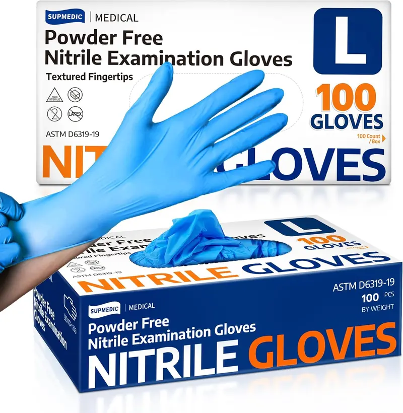 Medical Soft Max™ Nitrile Exam Gloves, 100 Count Latex-Free Powder-Free Non-Sterile Food Safe Disposable Glove, Blue Supmedic