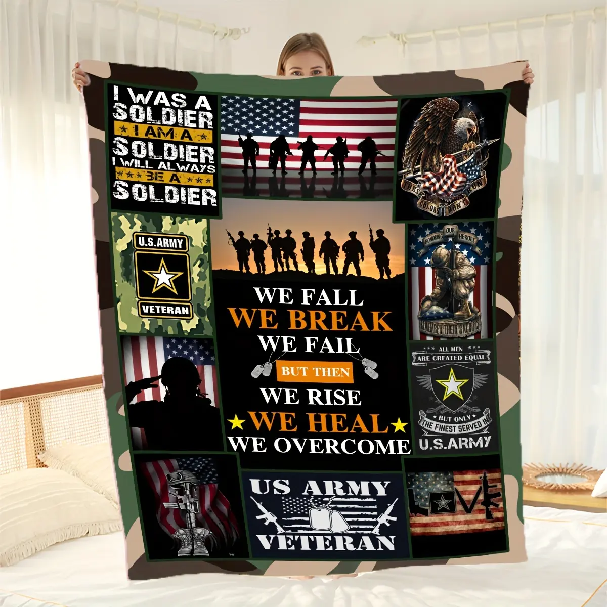 【Memorial Day】US Army Veteran Military Blanket Patriotic, Warm, and Soft Fleece Throw Gift for Veterans, Soldiers & Proud Military Families for Veterans Memorial Independence Armed Forces Day