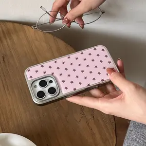 Silver Color Film Powder Star Phone Case Cover Protector for Apple iPhone 17 Pro Max, 16 Pro Max, 15 Pro Max, 14 Pro, 13, Fashionable Women's Simple Design
