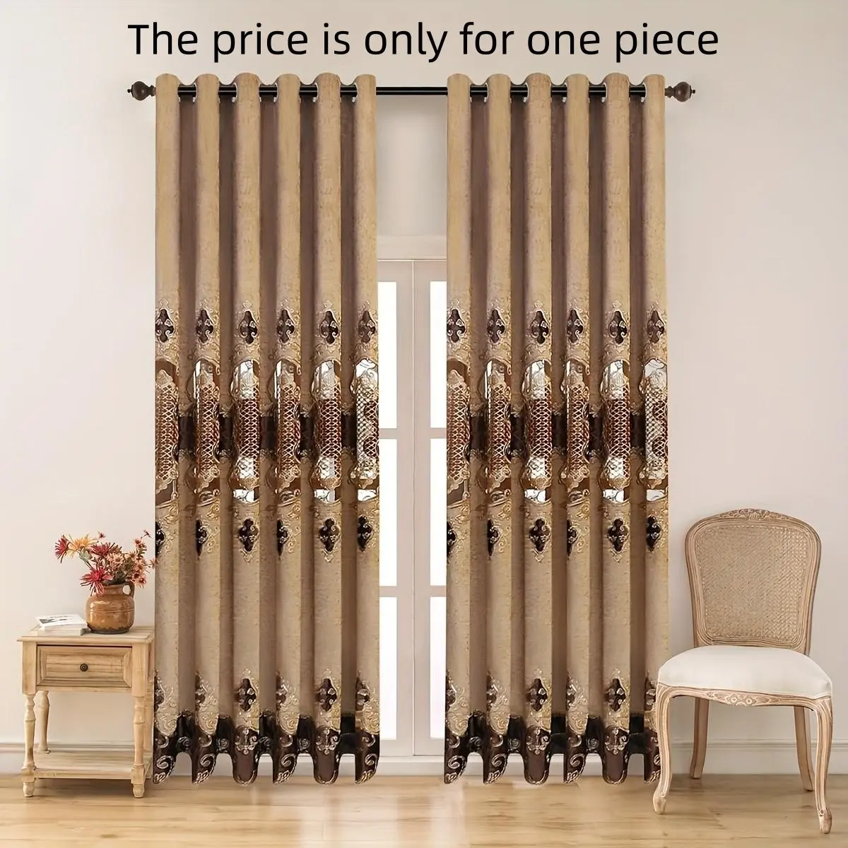 1PC Luxurious Chenille Embroidered Curtains Home Decorative Curtain, High-End Hollow Out Design, Transparent Window Shade, Sunshade for Living Room Bedroom Balcony, Home Decoration Curtain