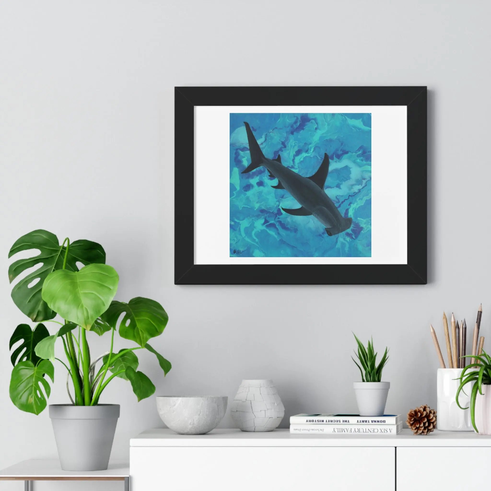 Hammerhead Shark Framed Poster — Ocean Blue Marine Wall Art