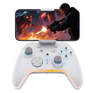 Mobile  Controller for iOS//Android/Cell Phone//Laptop, Gaming Gamepad with Phone Clip for Gamers, Hall Effect Triggers, Wired PC Control, with RGB LED Lighting/Vibration/6-Axis Gyro/Turbo (White)